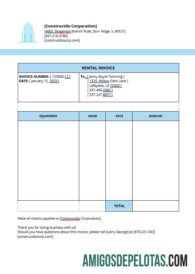 para download Modelo de fatura de aluguel de equipamento